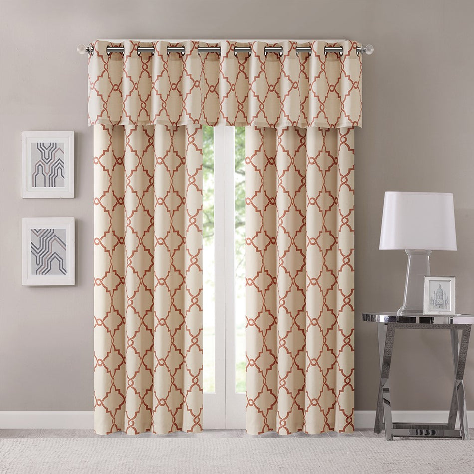 Saratoga Fretwork Print Grommet Top Window Valance - Beige / Spice - 50x18"