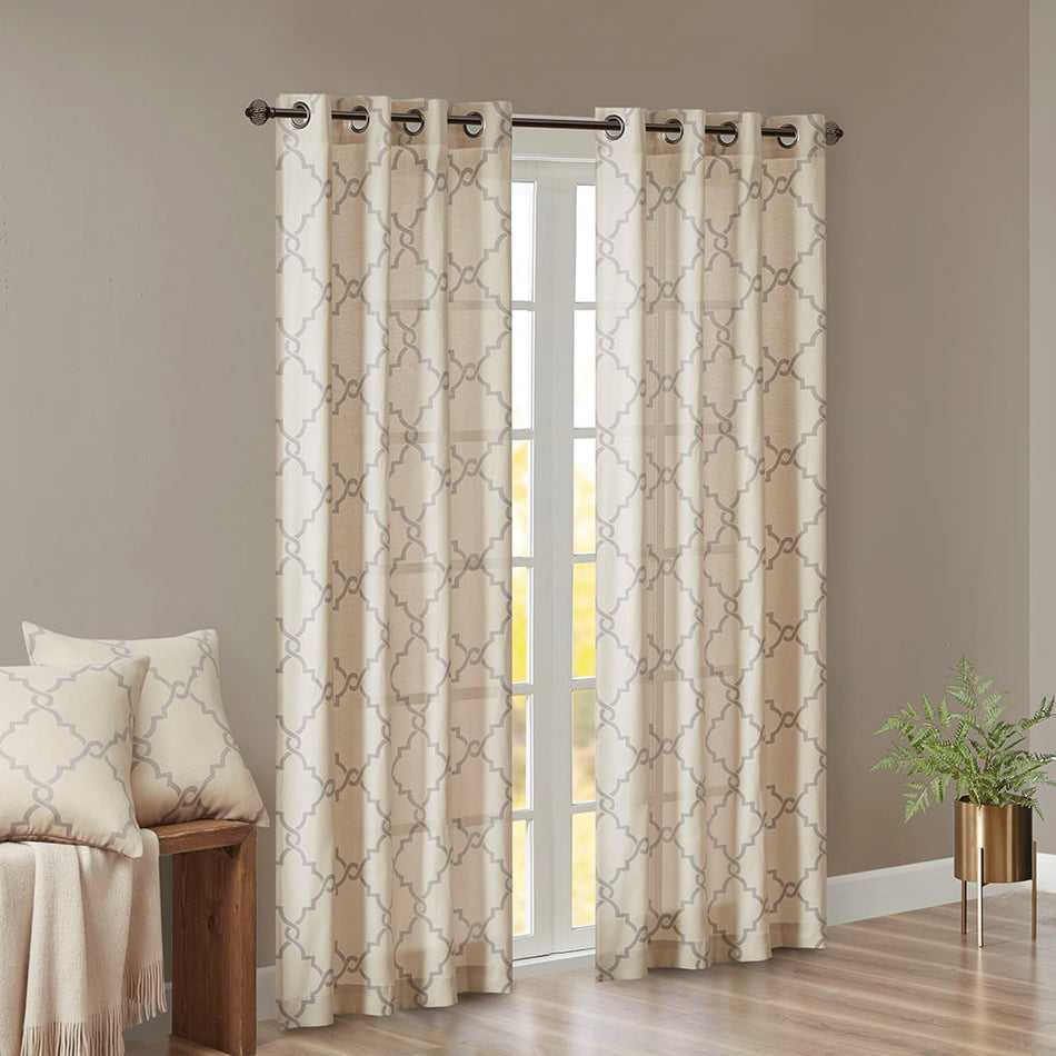 Saratoga Fretwork Print Grommet Top Window Curtain - Beige - 50x108"