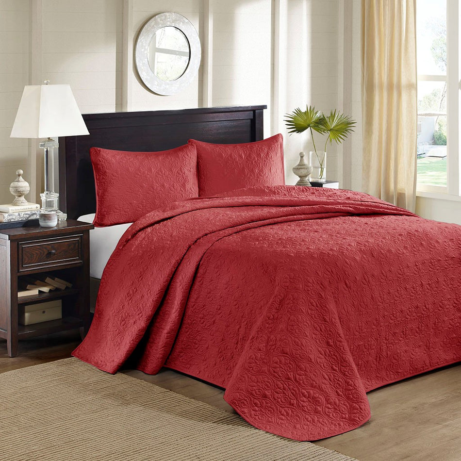 Madison Park Quebec Reversible Bedspread Set - Red - King Size