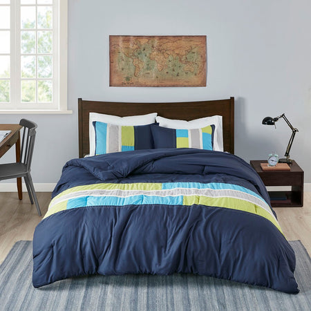 Mi Zone Pipeline Comforter Set - Navy  - King Size / Cal King Size Shop Online & Save - expresshomedirectr.com