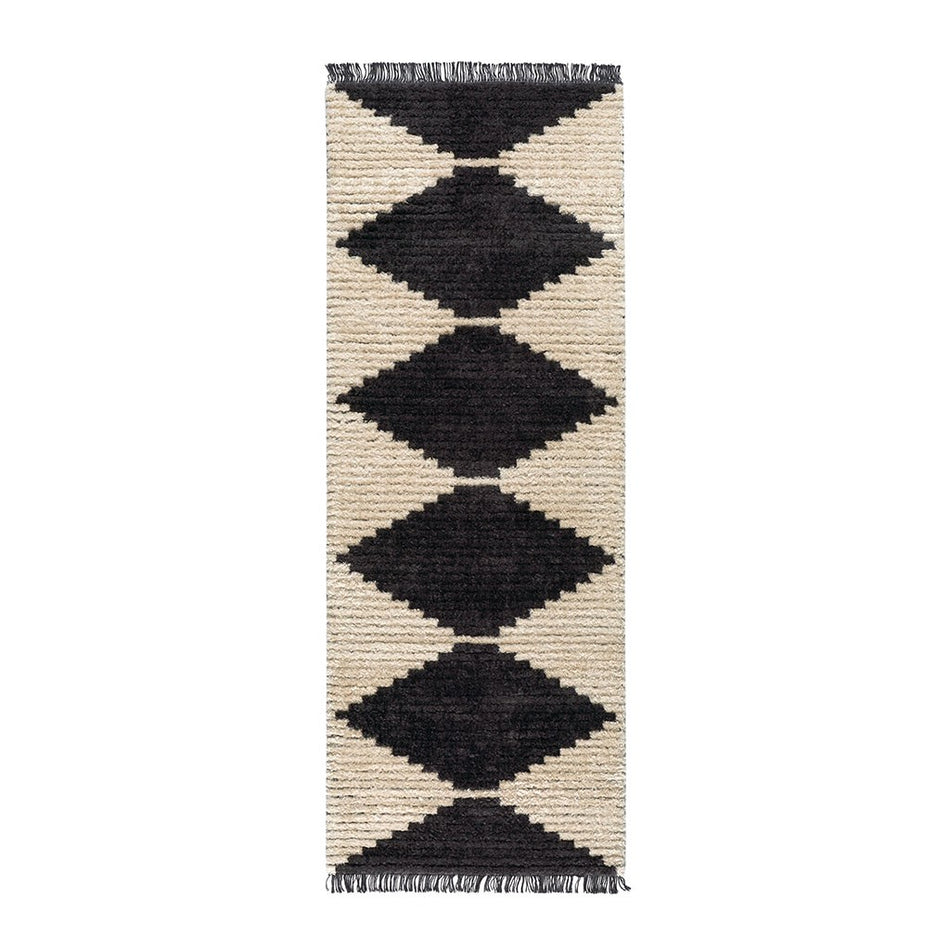 Amanda Black & Ivory Modern Area Rug - Black / Ivory - 3x7' Runner