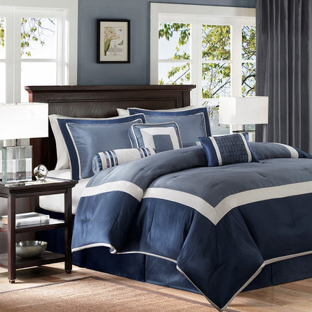 Madison Park Genevieve 7 Piece Comforter Set - Navy - Cal King Size