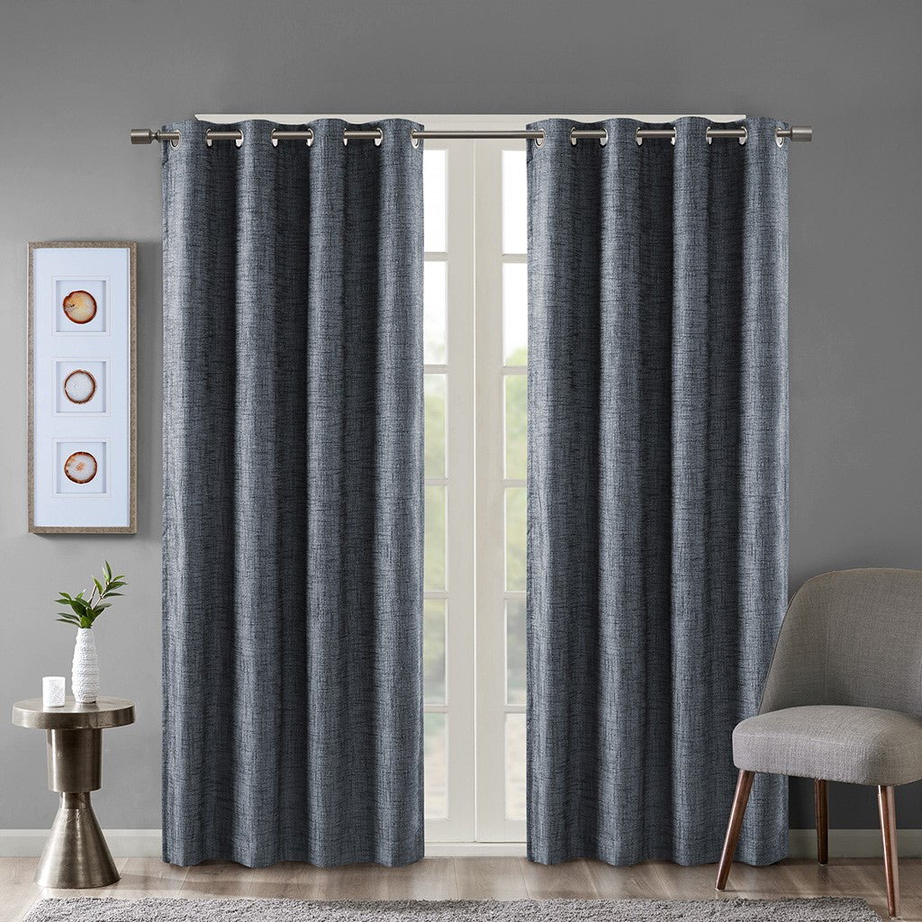 SunSmart Maya Printed Heathered Blackout Grommet Top Curtain Panel - Navy - 50x54"