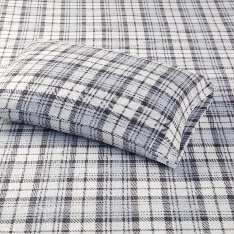 Micro Fleece Sheet Set - Grey Plaid - King Size