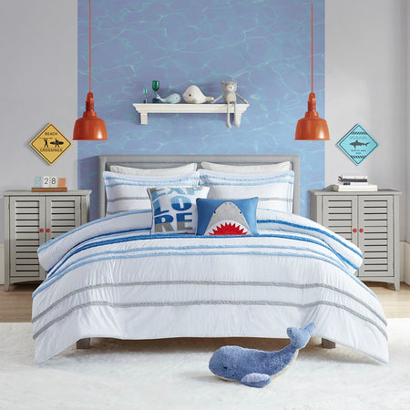 Urban Habitat Kids Haisley Cotton Duvet Cover Set with Chenille Trim - Blue  - Twin Size Shop Online & Save - expresshomedirectr.com