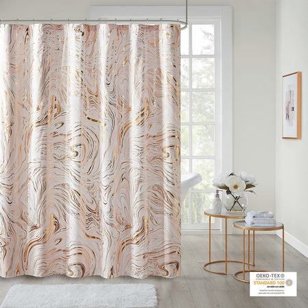 Intelligent Design Rebecca Printed Marble Metallic Shower Curtain - Blush / Gold - 72x72"