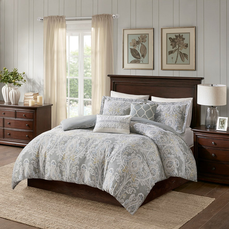 Harbor House Hallie 5 Piece Cotton Duvet Cover Set - Grey - King Size