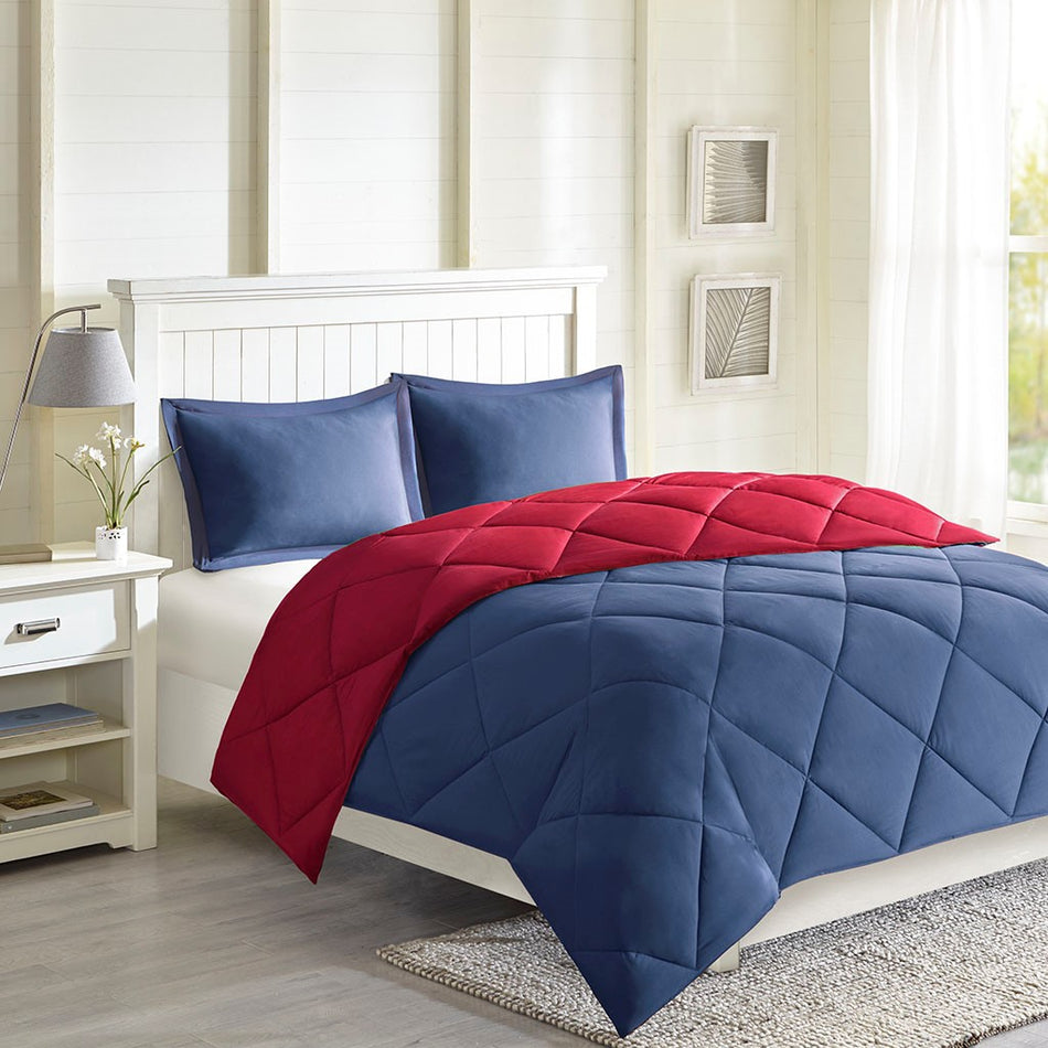 Larkspur 3M Scotchgard Diamond Quilting Reversible Down Alternative Comforter Set - Red / Navy - Twin Size / Twin XL Size