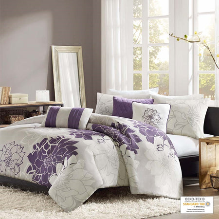 Madison Park Lola 6 Piece Printed Duvet Cover Set - Purple - King Size / Cal King Size