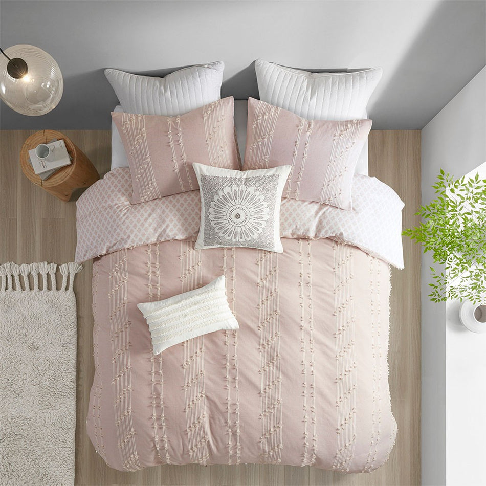 Kara 3 Piece Cotton Jacquard Duvet Cover Set - Blush - King Size / Cal King Size