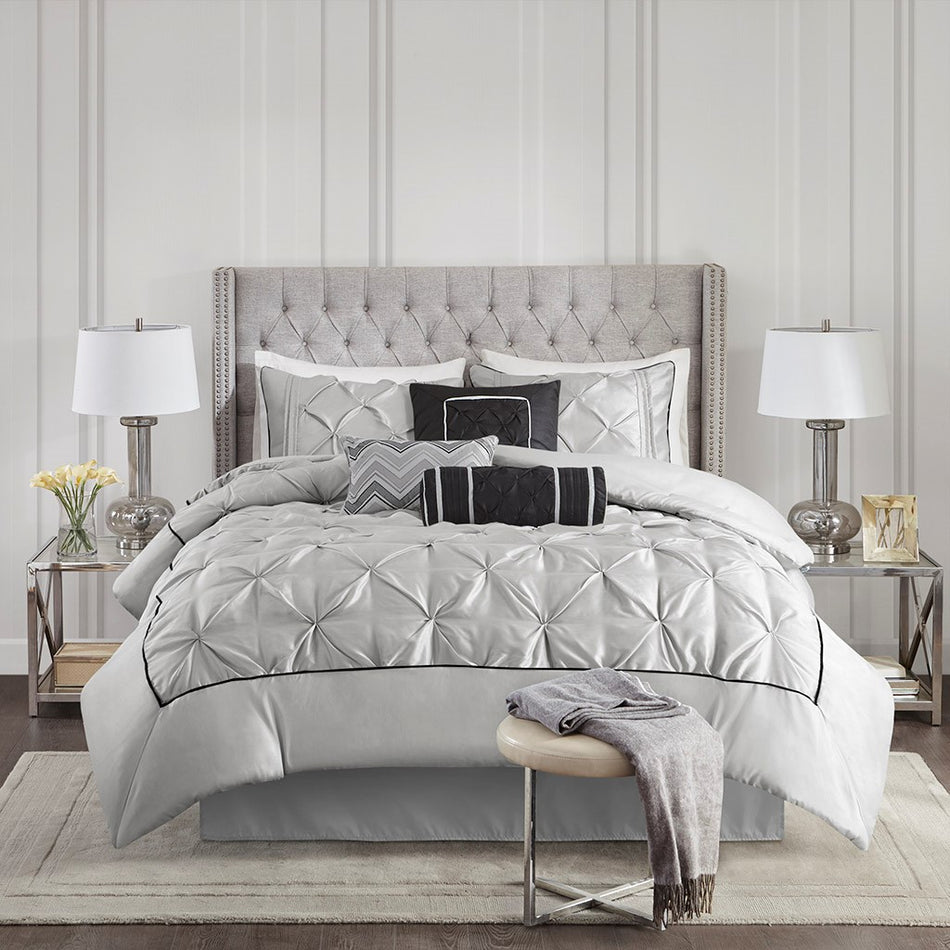 Laurel 7 Piece Tufted Comforter Set - Grey - King Size