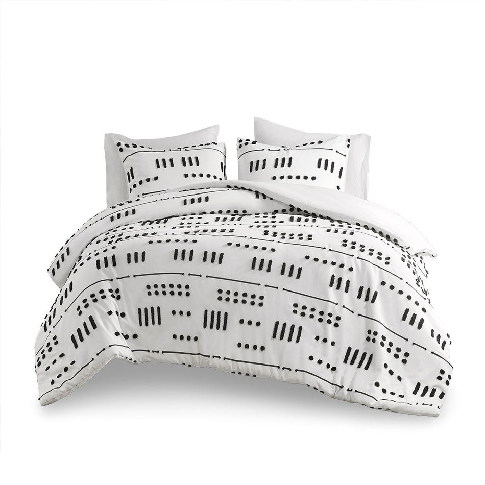 Riku Clip Jacquard Duvet Cover Set - Black / White - Full Size / Queen Size