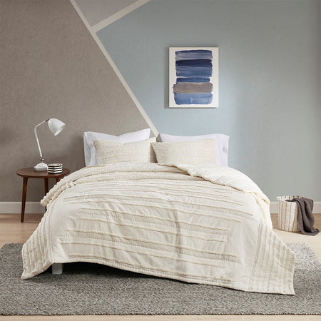 Urban Habitat Mercer 3 Piece Cotton Quilt Set with Chenille Trims - Ivory  - Full Size / Queen Size Shop Online & Save - expresshomedirectr.com