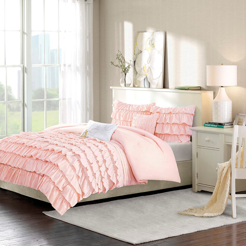 Intelligent Design Waterfall Comforter Set - Blush - Full Size / Queen Size