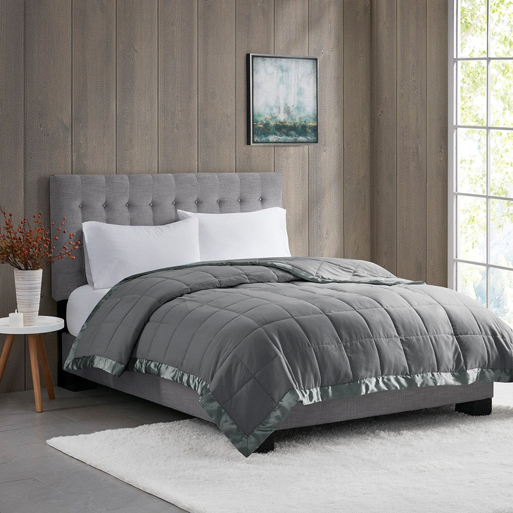 Madison Park Windom Lightweight Down Alternative Blanket with Satin Trim - Charcoal - Twin Size