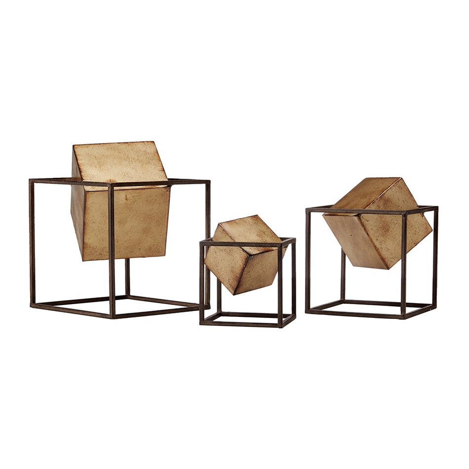 Quad Gold Cube Decor Set of 3 - Black / Gold