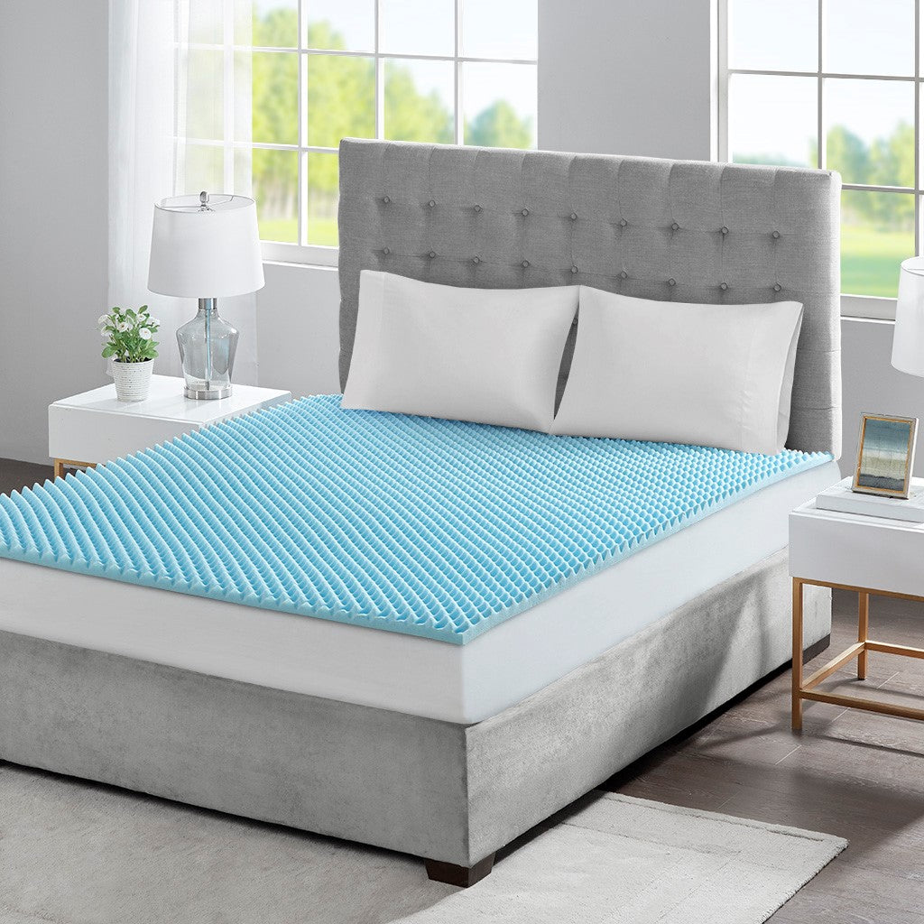 Sleep Philosophy 1.5" Gel Memory Foam All Season Reversible Hypoallergenic 1.5" Cooling Mattress Topper - Blue - Twin XL Size