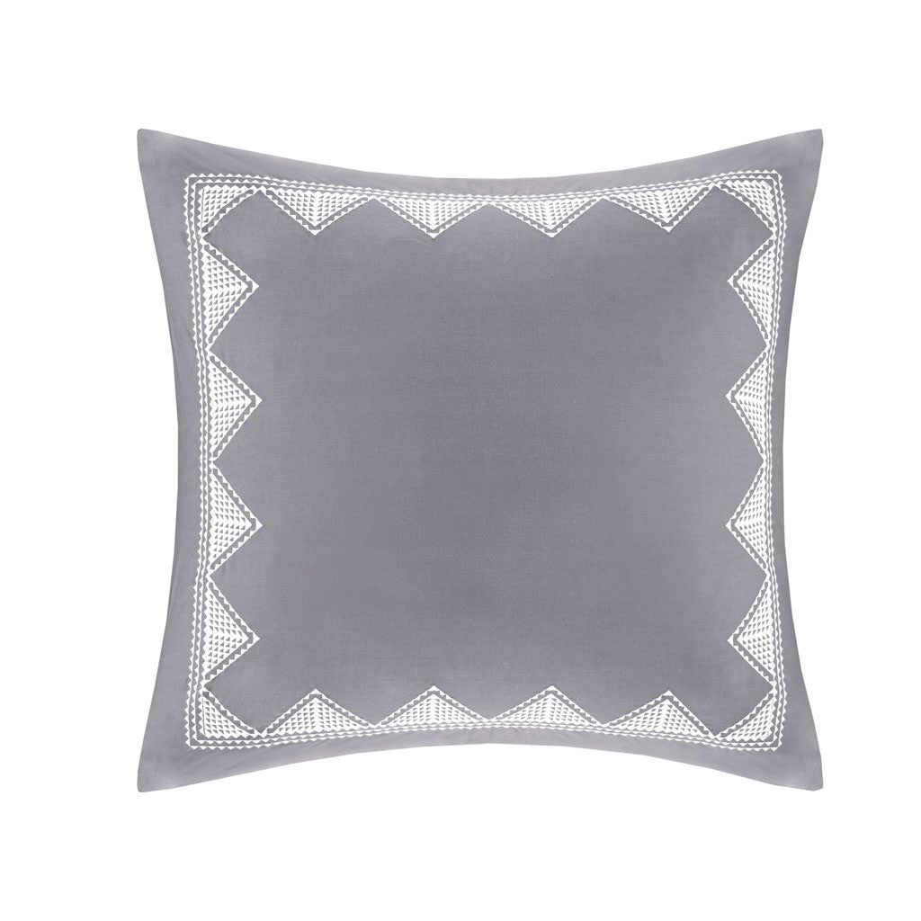 INK+IVY Isla Cotton Embroidered Euro Sham - Gray - Euro Sham