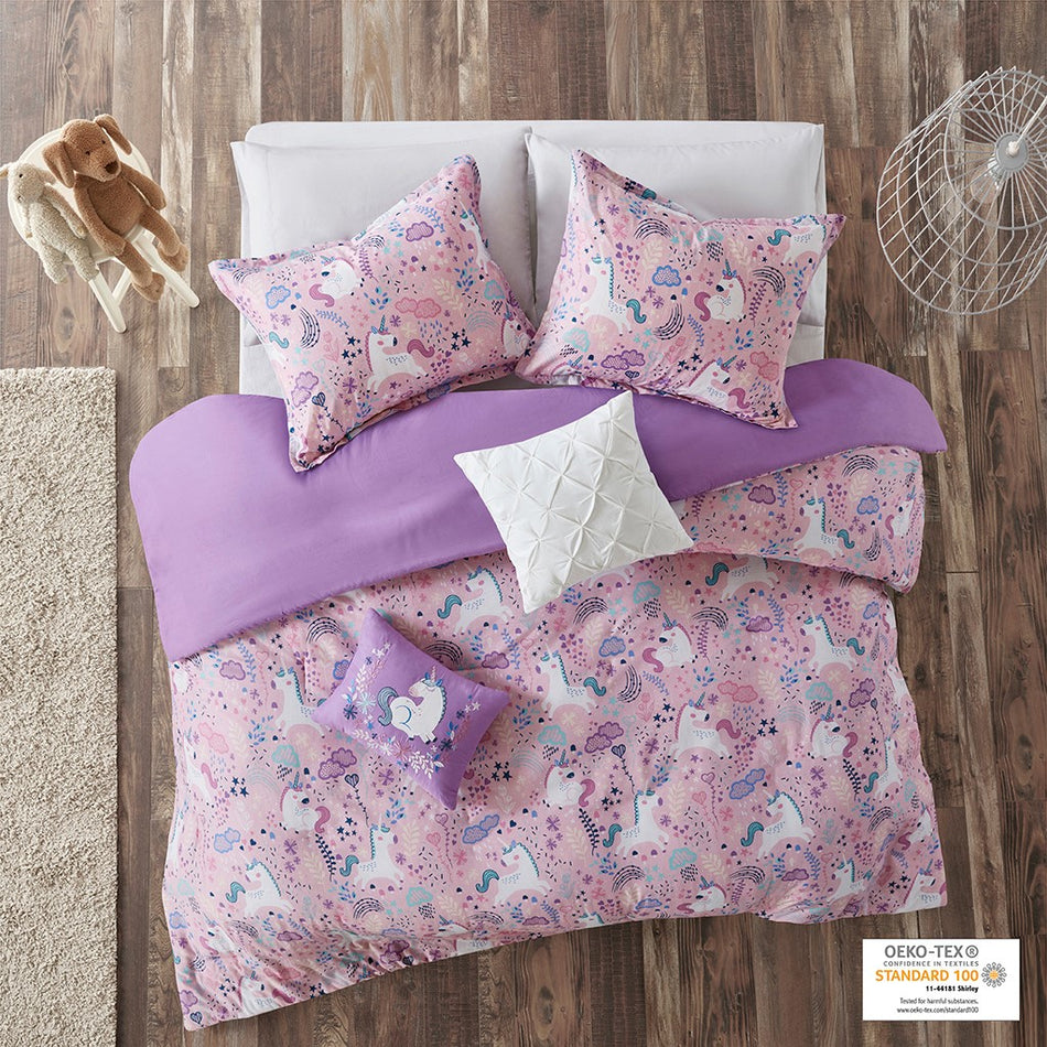 Urban Habitat Kids Lola Unicorn Cotton Duvet Cover Set - Pink - Twin Size