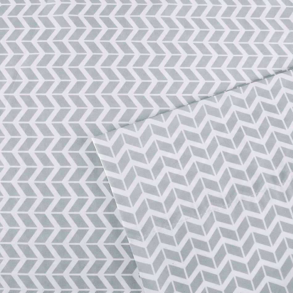 Chevron Printed Microfiber Sheet Set - Grey - Full Size