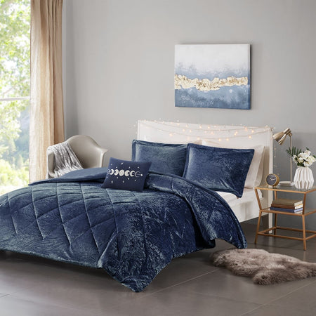 Intelligent Design Felicia Velvet Duvet Cover Set - Navy - King Size / Cal King Size