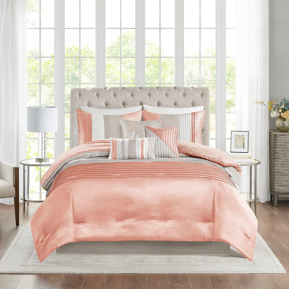 Amherst 7 Piece Comforter Set - Coral - Queen Size