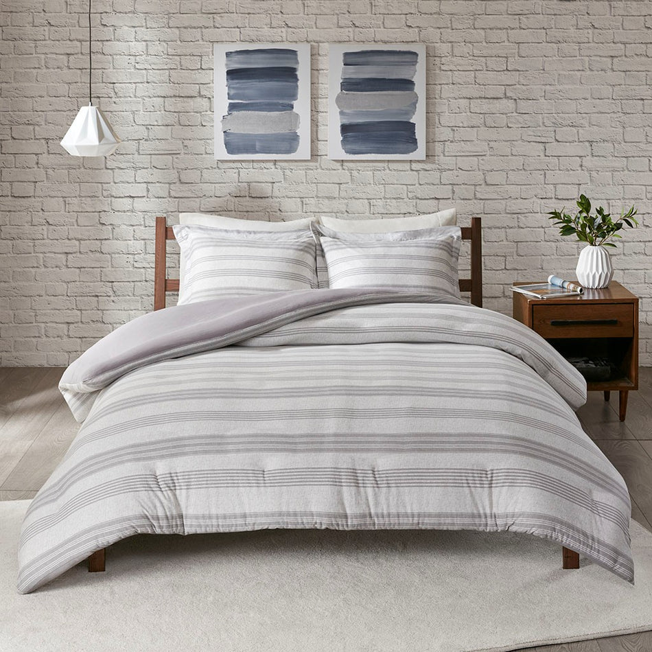 Urban Habitat Cole Stripe Print Ultra Soft Cotton Blend Jersey Knit Duvet Cover Set - Grey  - Full Size / Queen Size Shop Online & Save - expresshomedirectr.com