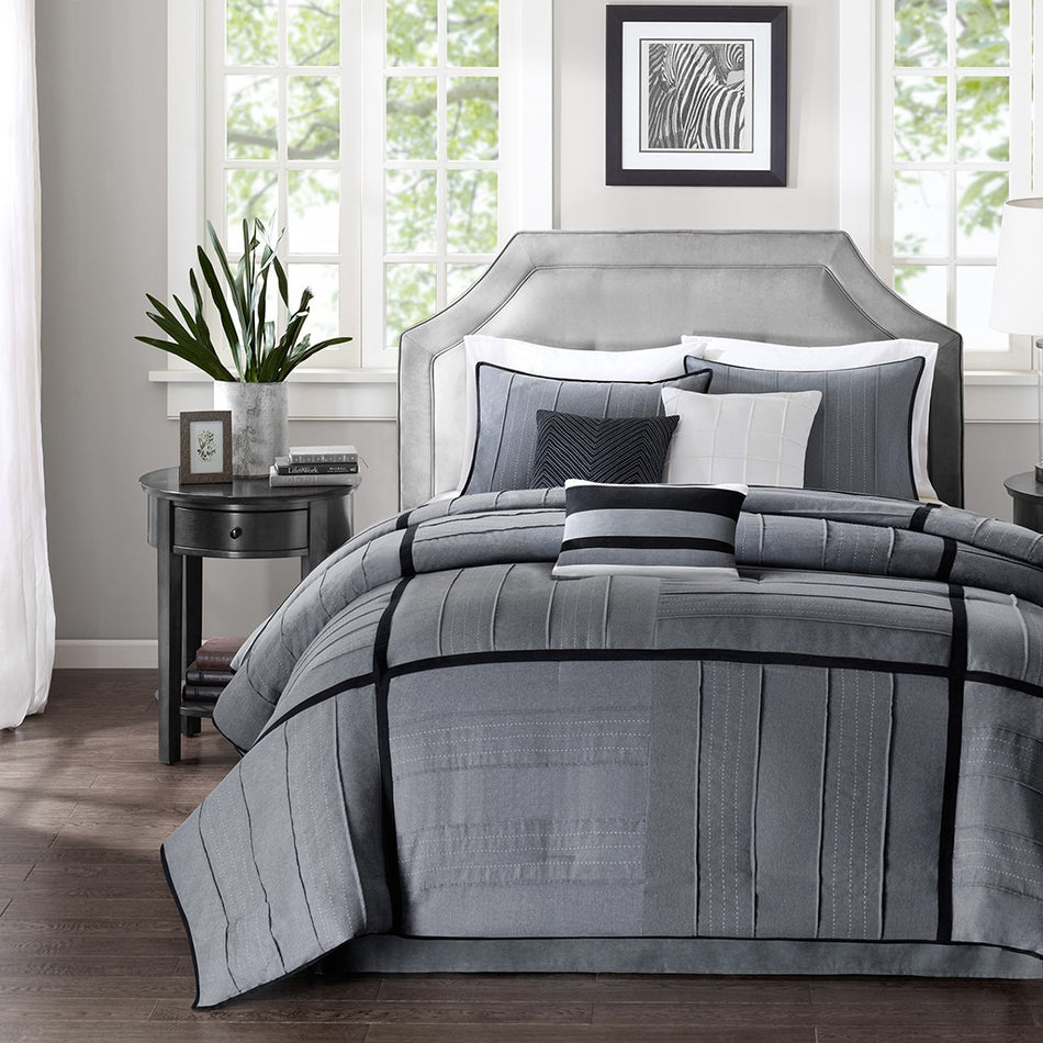 Bridgeport 7 Piece Comforter Set - Grey - Queen Size