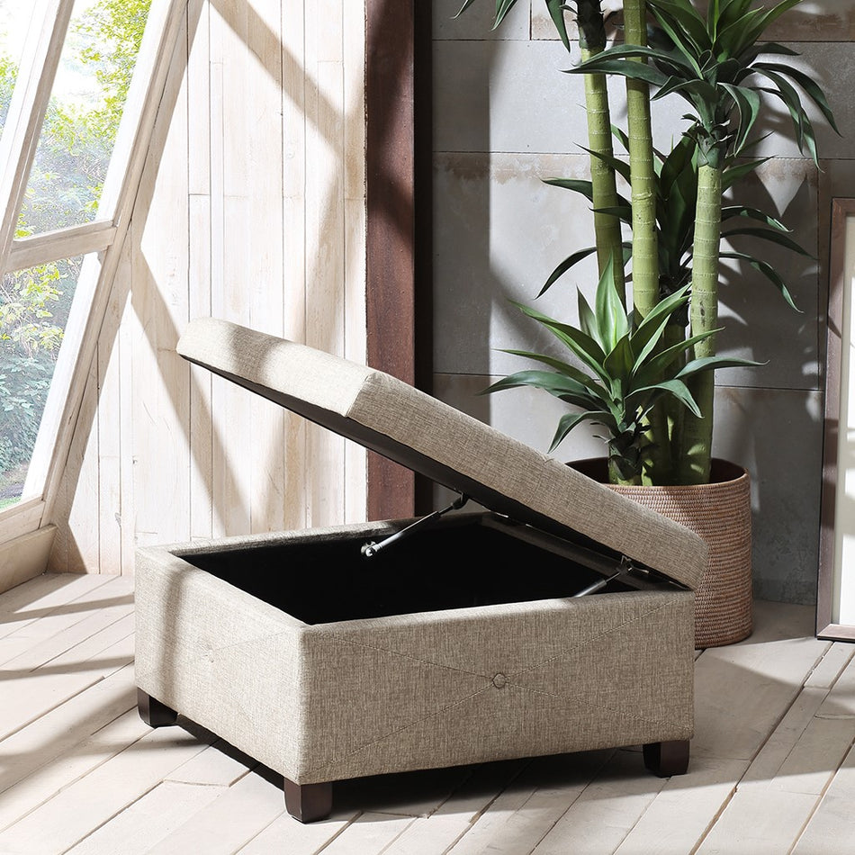 Aspen Soft Close Storage Ottoman - Sand