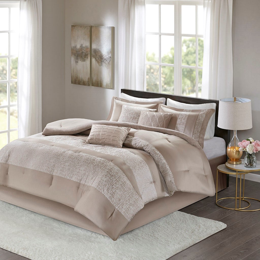 Madison Park Ava 7 Piece Chenille Jacquard Comforter Set - Taupe - King Size