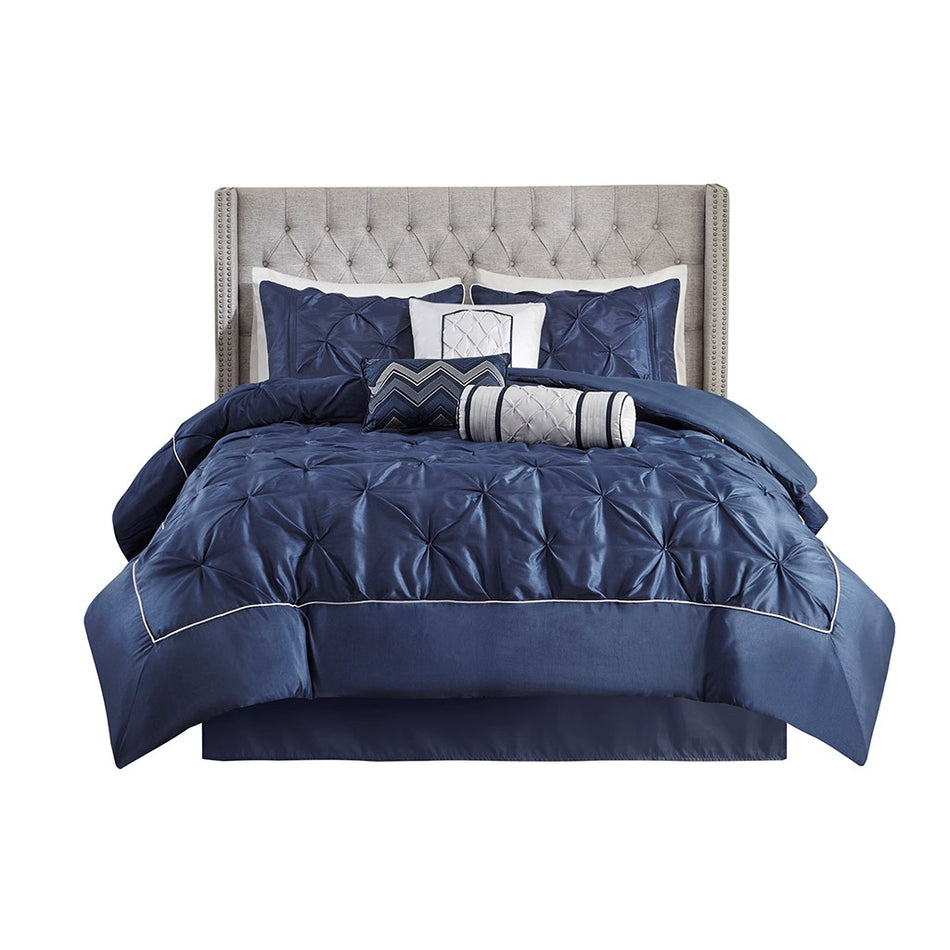 Laurel 7 Piece Tufted Comforter Set - Navy - Cal King Size