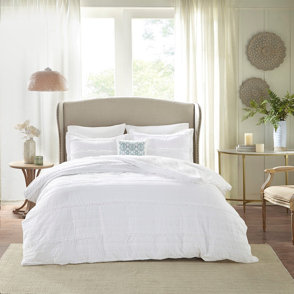 Celeste 4 Piece 2-in-1 Duvet Set - White - Full Size / Queen Size