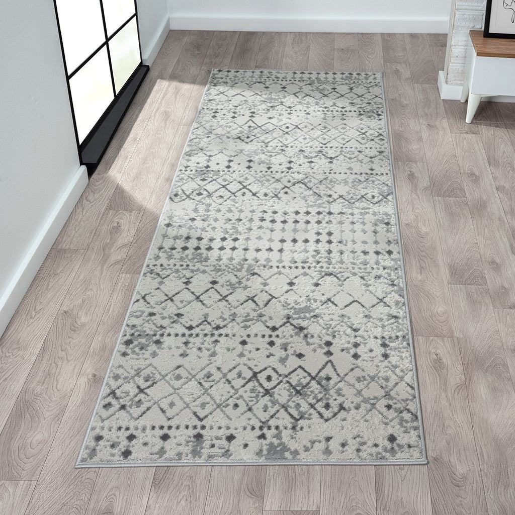 Madison Park Hannah Moroccan Global Woven Area Rug - Light Grey / Cream - 3x8' Runner