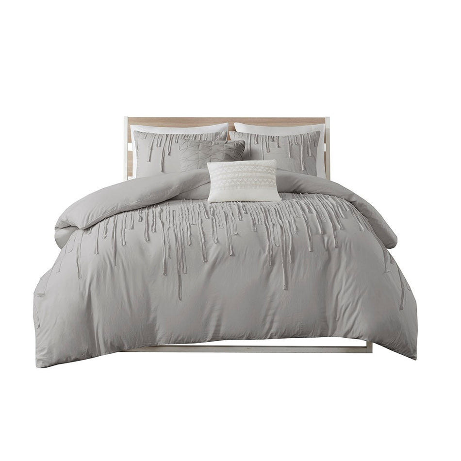 Paloma Cotton Duvet Cover Set - Grey - King Size / Cal King Size