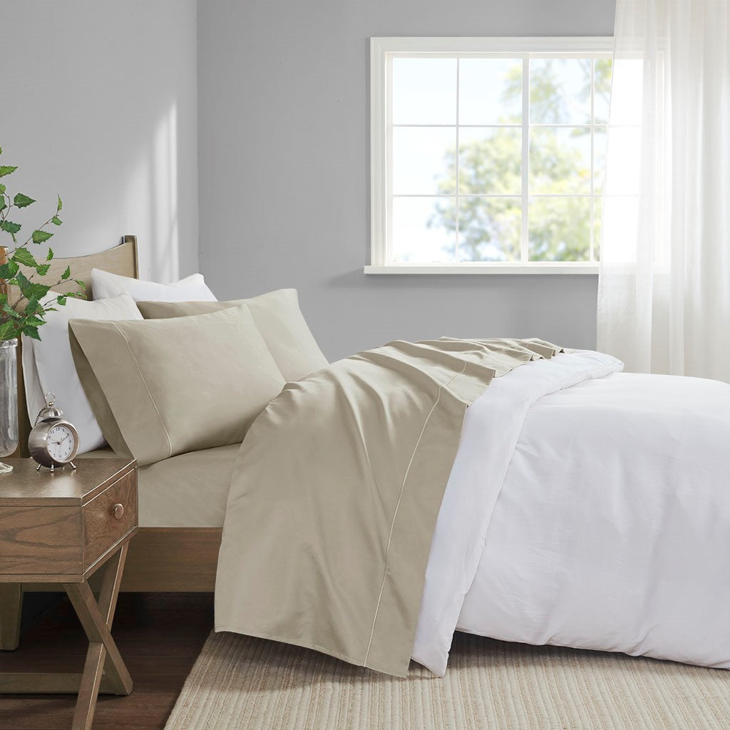 Madison Park 600 Thread Count Pima Cotton Sheet Set - Sand - Split King Size