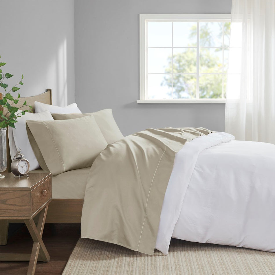 Madison Park 600 Thread Count Pima Cotton Sheet Set - Sand - Queen Size