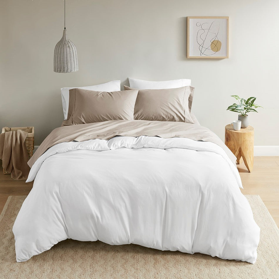 Peached Percale Cotton Peached Percale Sheet Set - Khaki - Full Size