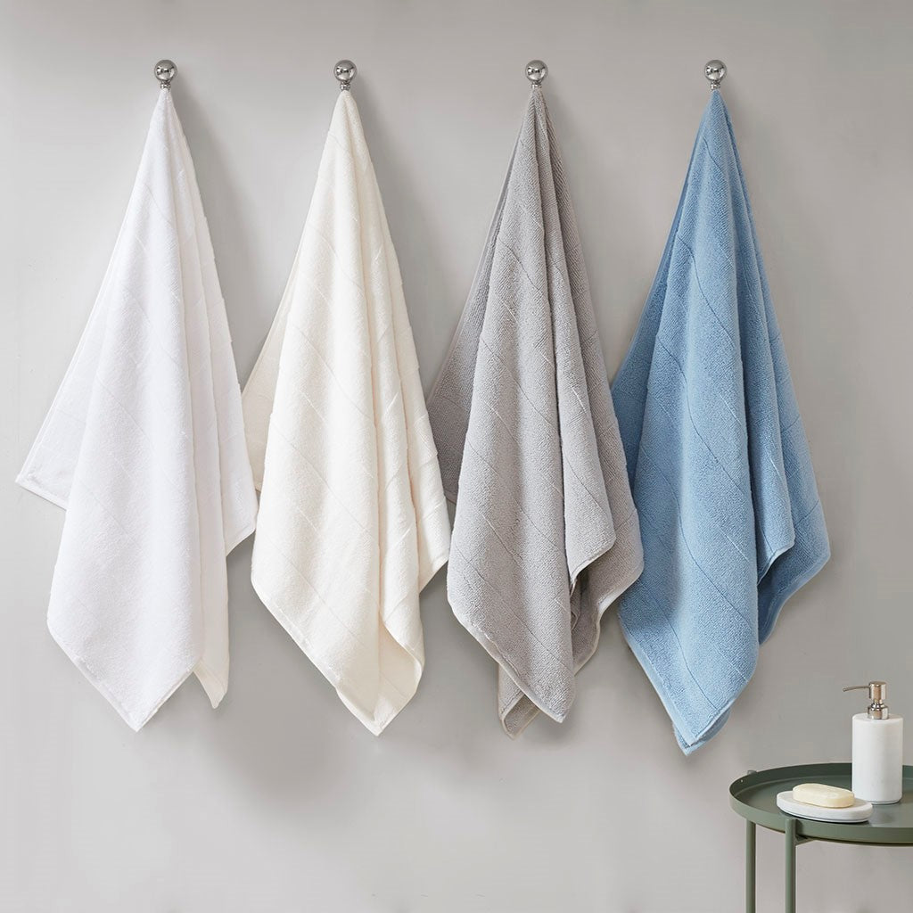 Madison Park Signature Parker Textured Solid Stripe 600GSM Cotton Antimicrobial Bath Towel 6PC Set - Blue  Shop Online & Save - expresshomedirectr.com