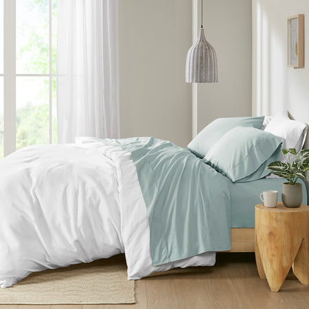 Madison Park Peached Percale Cotton Peached Percale Sheet Set - Aqua - Full Size