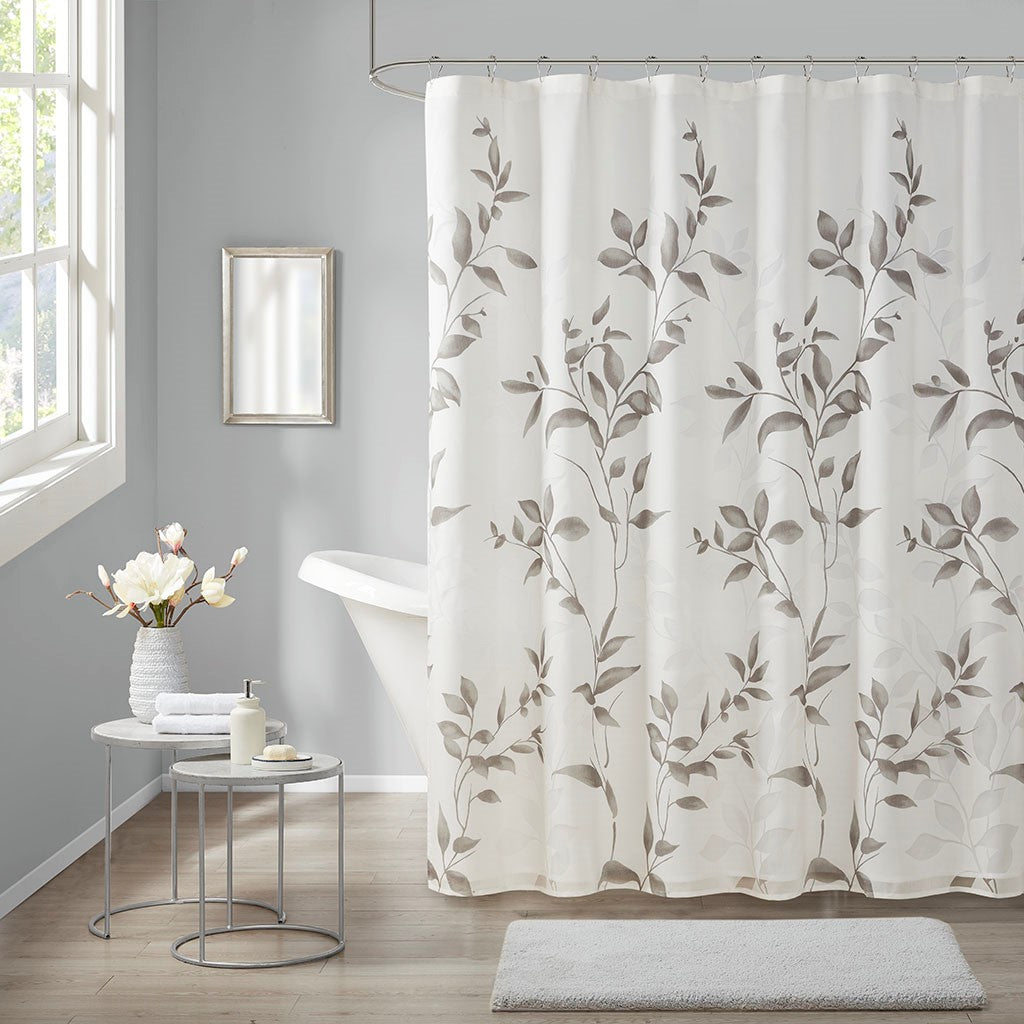 Madison Park Cecily Burnout Printed Shower Curtain - Grey - 72x72"