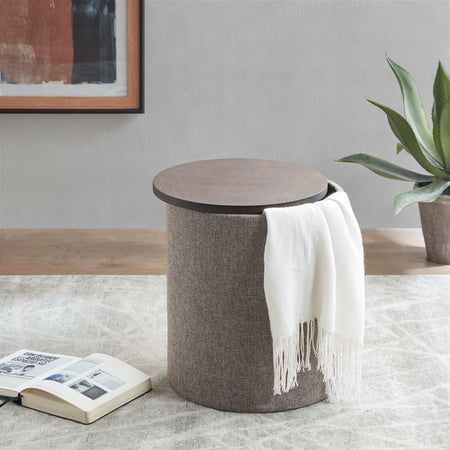 INK+IVY Marta Storage Round Ottoman - Grey 