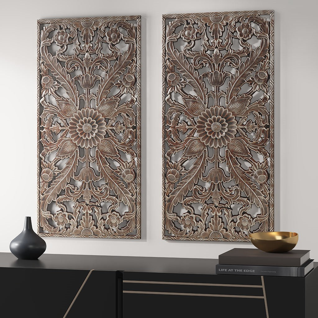 Madison Park Botanical Panel Carved Wall Decor 2 Piece Set - Bronze 