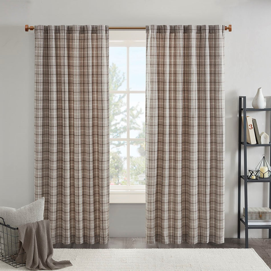 Madison Park Anaheim Plaid Rod Pocket and Back Tab Panel with Fleece Lining - Brown - 50x95"