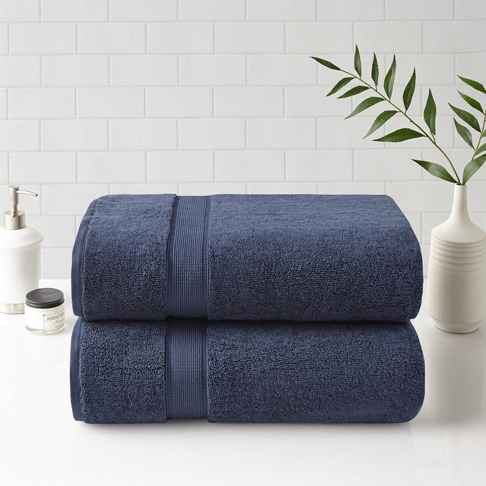 Madison Park Signature 800gsm 100% Cotton Bath Sheet Antimicrobial 2 Piece Set - Dark Blue - 34x68"