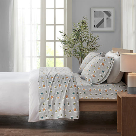 True North by Sleep Philosophy Cozy Cotton Flannel Printed Sheet Set - Grey Dogs  - Twin Size Shop Online & Save - expresshomedirectr.com