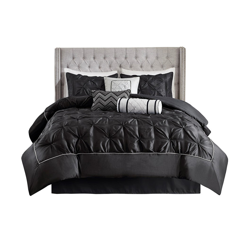 Laurel 7 Piece Tufted Comforter Set - Black - Cal King Size