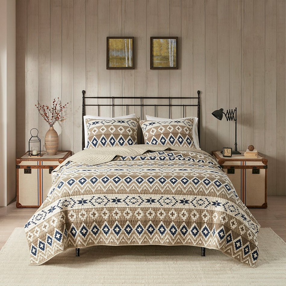 Montana Printed Cotton Oversized Quilt Mini Set - Tan - King Size / Cal King Size