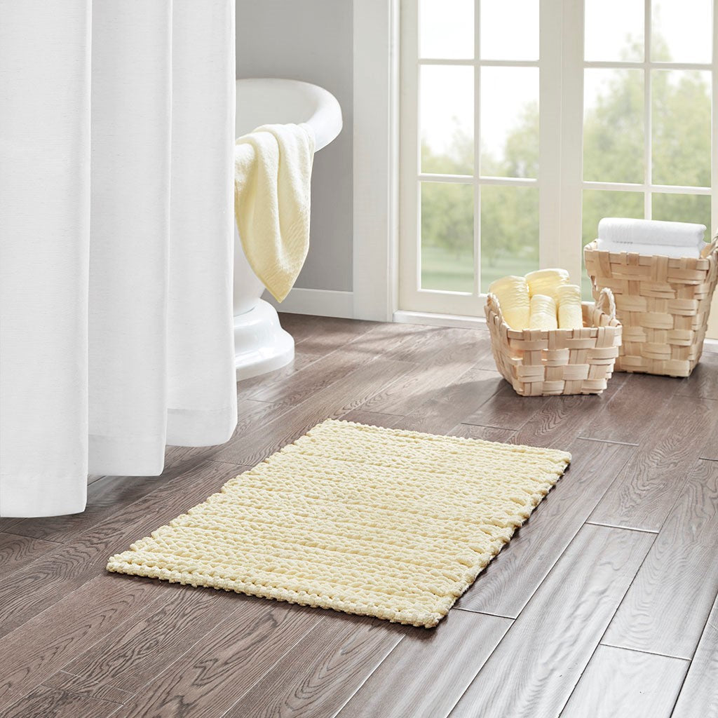 Madison Park Lasso 100% Cotton Chenille Chain Stitch Rug - Yellow - 20x30"