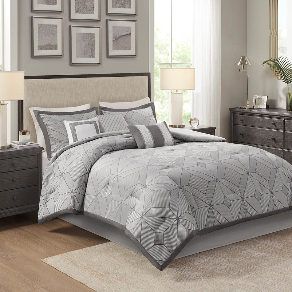 Madison Park Cannon 7 Piece Jacquard Comforter Set - Gray - Cal King Size