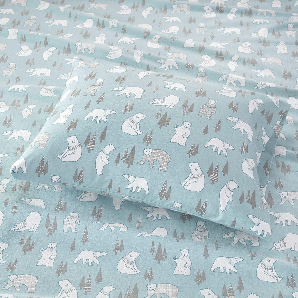 Cozy Cotton Flannel Printed Sheet Set - Blue Polar Bears - Full Size